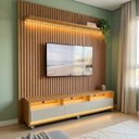 Ver imagem 1 de Rack com Painel para TV até 90 Polegadas com LED, Ripado, 3 Gavetas e Prateleiras 228,8x217x39,8cm