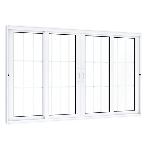 Janela de Correr Alumínio Central 2 Folhas Móveis 2 Fixas com Grade Lucasa Eccellente 100x150cm Bran