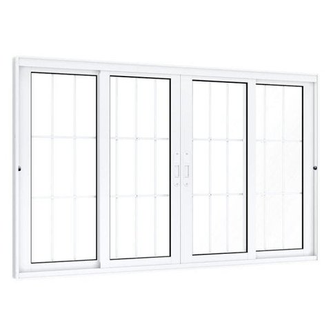Janela de Aluminío de Correr 100x200cm 2 Folhas Móveis 2 Fixas com Grade e Vidro Lucasa Eccellente