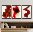 Ver imagem 1 de Kit 3 Quadros Decorativos Vermelhos- Abstrato Formas 24x18cm - com Vidro:madeira Preta