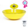Combo 3 em 1 - Cuba de Vidro Redonda 42cm Milão + Torneira Ibiza + Válvula Beirute Amarelo - 1