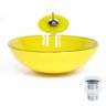 Combo 3 em 1 - Cuba de Vidro Redonda 42cm Milão + Torneira Ibiza + Válvula Beirute Amarelo - 3