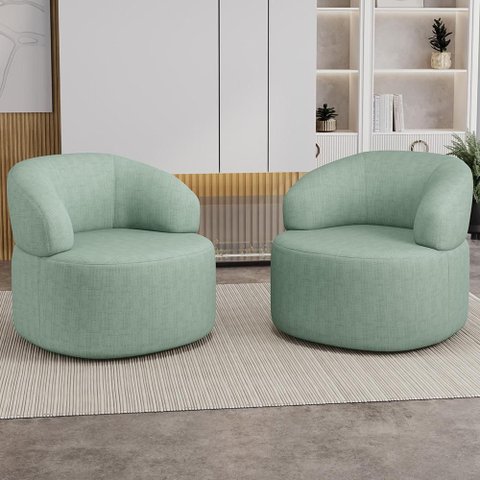 Kit 02 Poltronas Giratória Orgânica para Sala de Estar Living Helena L02 Linho Verde Menta - Lyam