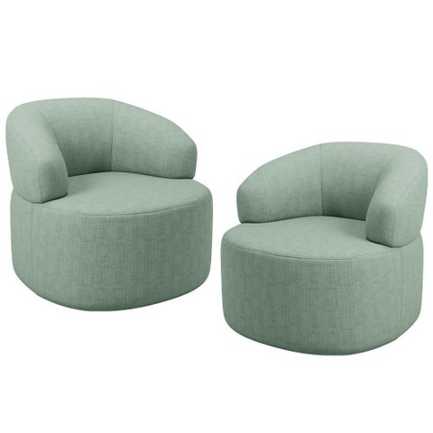 Kit 02 Poltronas Giratória Orgânica para Sala de Estar Living Helena L02 Linho Verde Menta - Lyam