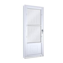 Porta de Aço Postigo 215x90cm com Grade Mosaico e Vidro Mini Boreal Lucasa Branco - 1 Porta de Aço Postigo 215x90cm com Grade Mosaico e Vidro Mini Boreal Lucasa Branco - 1