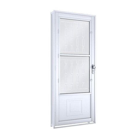 Porta de Aço Postigo 215x90cm com Grade Mosaico e Vidro Mini Boreal Lucasa Branco