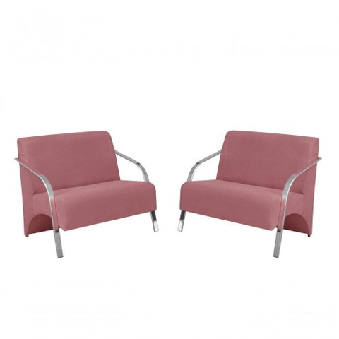 Kit 2 Poltronas Namoradeira 2 Lugares Alumínio Suede Rosa