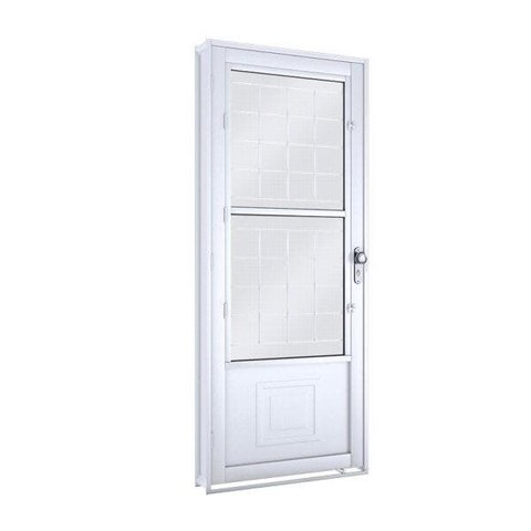 Porta de Aço Postigo 215x90cm com Grade Quadrada e Vidro Mini Boreal Lucasa Branco