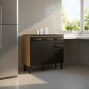 Ver imagem 3 de Balcão 3 Portas e 2 Gavetas Cozinha Armário Compacto 90cm Isadora - Damasco/Preto