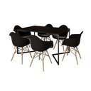Ver imagem 2 de Mesa Jantar Industrial Preta Retangular 137x90cm Base V Ferro Preto 6 Poltronas Eames Eiffel Pretas