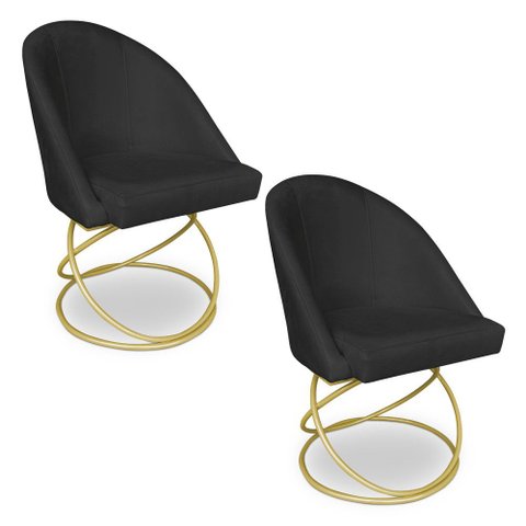 Kit 02 Cadeiras Poltrona de Jantar Bela Veludo Base Metálica Luxo Dourado - Pallazio