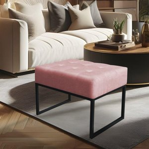 Kit 02 Puffs Lisa Suede Base Metálica Industrial Preto - Pallazio Cor Rosa Bebê