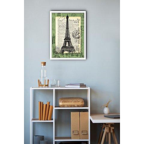 Quadro Decorativo Vintage Torre Eiffel Selo Antigo -70x50cm:moldura Preta