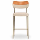 Ver imagem 3 de Kit 4 Banquetas Baixa Sala de Jantar Lisa Pés Champanhe Linho/PU Bege/Caramelo m² - Monari Design