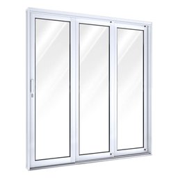 Porta de Aço de Correr 213x150cm 3 Folhas com Vidro Facilita Lucasa Branco - 1 Porta de Aço de Correr 213x150cm 3 Folhas com Vidro Facilita Lucasa Branco - 1