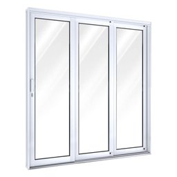 Porta de Aço de Correr 213x150cm 3 Folhas com Vidro Facilita Lucasa - 1 Porta de Aço de Correr 213x150cm 3 Folhas com Vidro Facilita Lucasa - 1