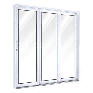 Porta de Aço de Correr 213x200cm 3 Folhas com Vidro Facilita Lucasa