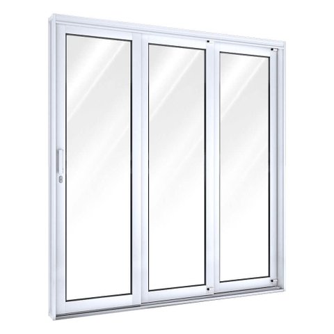 Porta de Aço de Correr 213x200cm 3 Folhas com Vidro Facilita Lucasa Branco