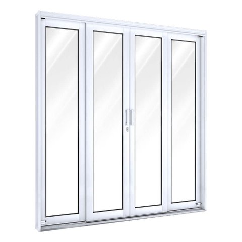 Porta de Aço de Correr 213x200cm com Vidro 4 Folhas 2 Fixas Facilita Lucasa Branco