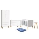 Ver imagem 1 de Dormitório Infantil Theo Retrô 2 Portas, Cômoda 1 Porta, Berço, Mesa de Apoio Branco com Pés Amadeir