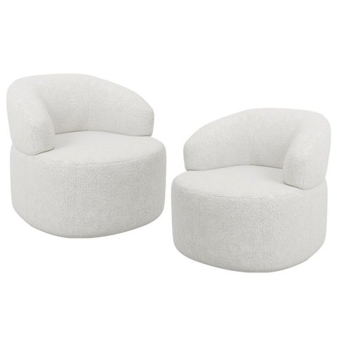 Kit 02 Poltronas Giratória Orgânica para Sala de Estar Living Helena L02 Prime Bouclê Cru - Lyam