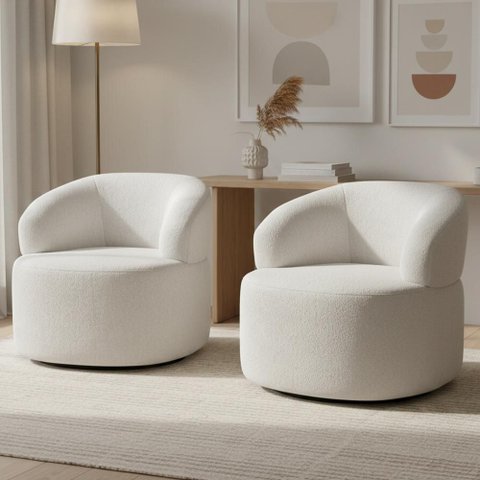 Kit 02 Poltronas Giratória Orgânica para Sala de Estar Living Helena L02 Prime Bouclê Cru - Lyam
