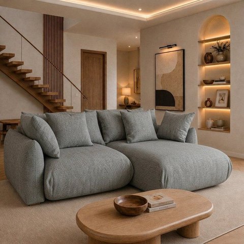 Sofá Cama Modular Orgânico Retrátil 3 Lugares com Almofadas 200cm Malibu