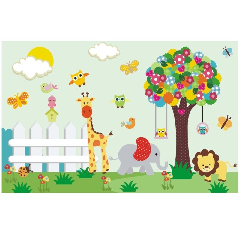 Papel Parede Infantil Zoo Safari adesivo animais Mural M05 - 3