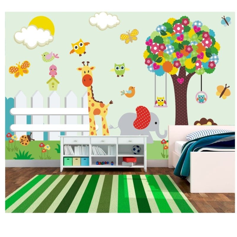 Papel Parede Infantil Zoo Safari adesivo animais Mural M05 - 4