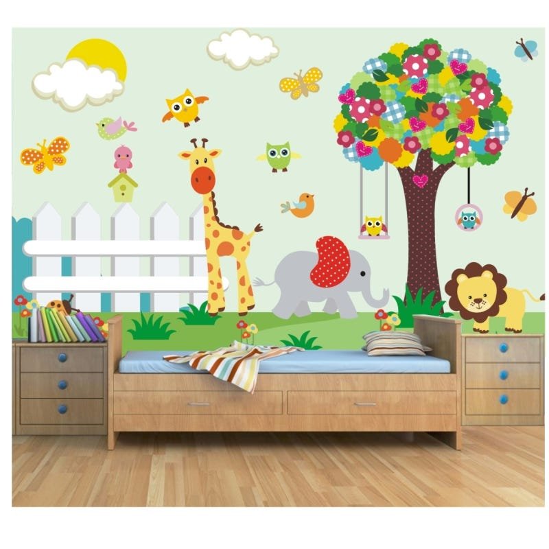 Papel Parede Infantil Zoo Safari adesivo animais Mural M05 - 2