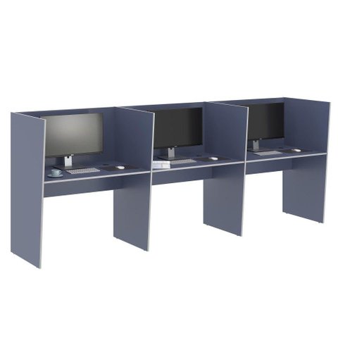 Mesa de Trabalho Call Center 3 Lugares Tripla Fechada - Azul