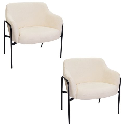 Kit 02 Poltronas Decorativas Jade Base Aço Preto Bouclé Off White - Nexta Casa
