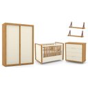 Ver imagem 1 de Dormitório Tutto New 2 Portas, Cômoda, Berço Off White/Freijó e Prateleiras - Matic Móveis