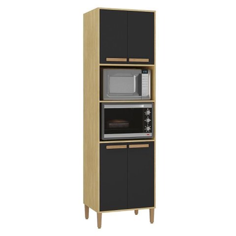 Armario Cozinha Paneleiro Munique com 4 Portas Wood Madeirado/preto Fosco