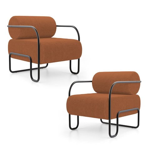 Kit 02 Poltronas Decorativas Orgânica Living Miska Bouclê Terracota - Abmaza