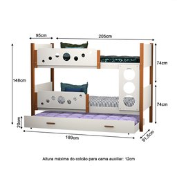 Beliche Solteiro Star com Cama Auxiliar Branco com Mel Acompanha Luminária Nuvem - 4