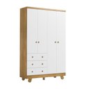 Ver imagem 2 de Guarda-Roupa Infantil 4 Portas 3 Gavetas 100% MDF 122cm Espresso Móveis Amêndoa/Branco Brilho