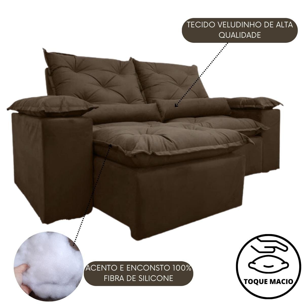 Sofa Reclinavel Retratil Fofinho P/ Assistir Series 2,30m Cor:Marrom - 4