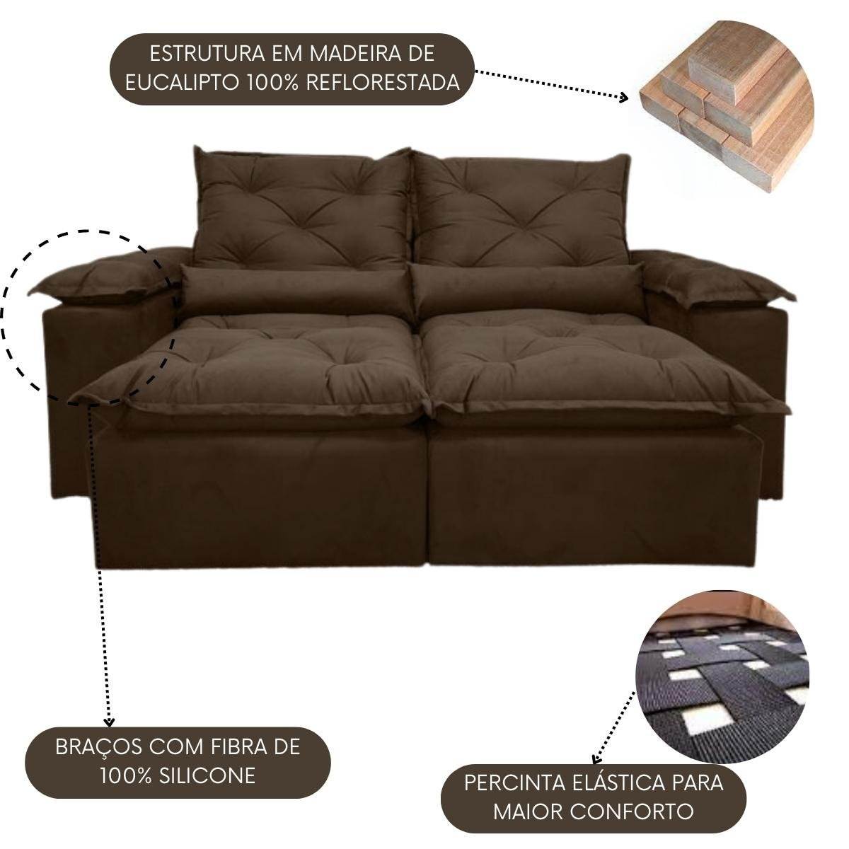 Sofa Reclinavel Retratil Fofinho P/ Assistir Series 2,30m Cor:Marrom - 3