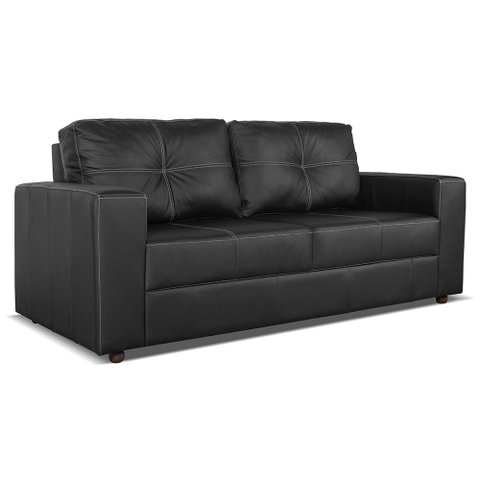 Sofá Living 3 Lugares para Sala de Estar 200cm Licci L07 Couro Preto - Mpozenato