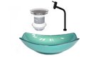 Ver imagem 1 de CUBA DE VIDRO OVAL CHANFRADA 51CM VERDE + VALVULA + TORNEIRA PRETA
