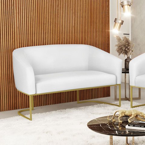 Sofá 2 Lugares Namoradeira Stella Base Industrial Dourado Sintético
