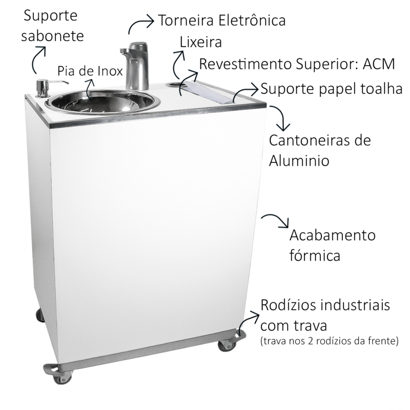 Pia Portátil para Profissionais da Saúde em Madeira Cinza - Torneira Eletrônica - Ultra Móveis - 4