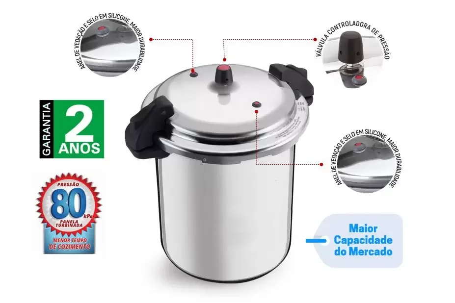 Panela de Pressão Profissional Fechamento Externo 24 Litros Alumínio Nacional - 2