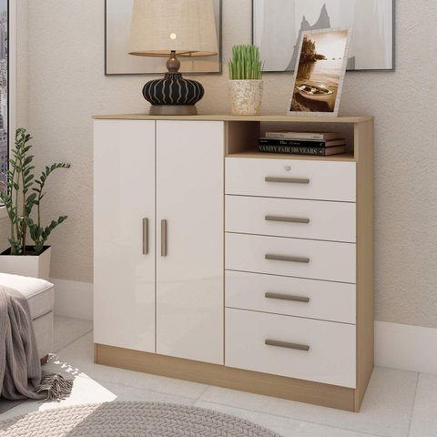 Cômoda com 5 Gavetas e 2 Portas 111cm 0143 Guatemala Genialflex