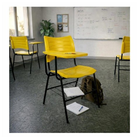 Cadeira Universitária Plástica Prancheta Plástica - Cor Amarelo - 54010