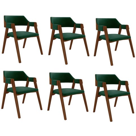 Kit 6 Cadeiras Sala de Jantar e Jogos Carteados Madeira Maciça Poker Veludo Verde/imbuia G42 - Gran