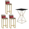 Kit Mesa Bistrô Lucca e 3 Banqueta Lucca Tampo Preto Ferro Dourado Sintético Bege e Almofada Vermelh - 1
