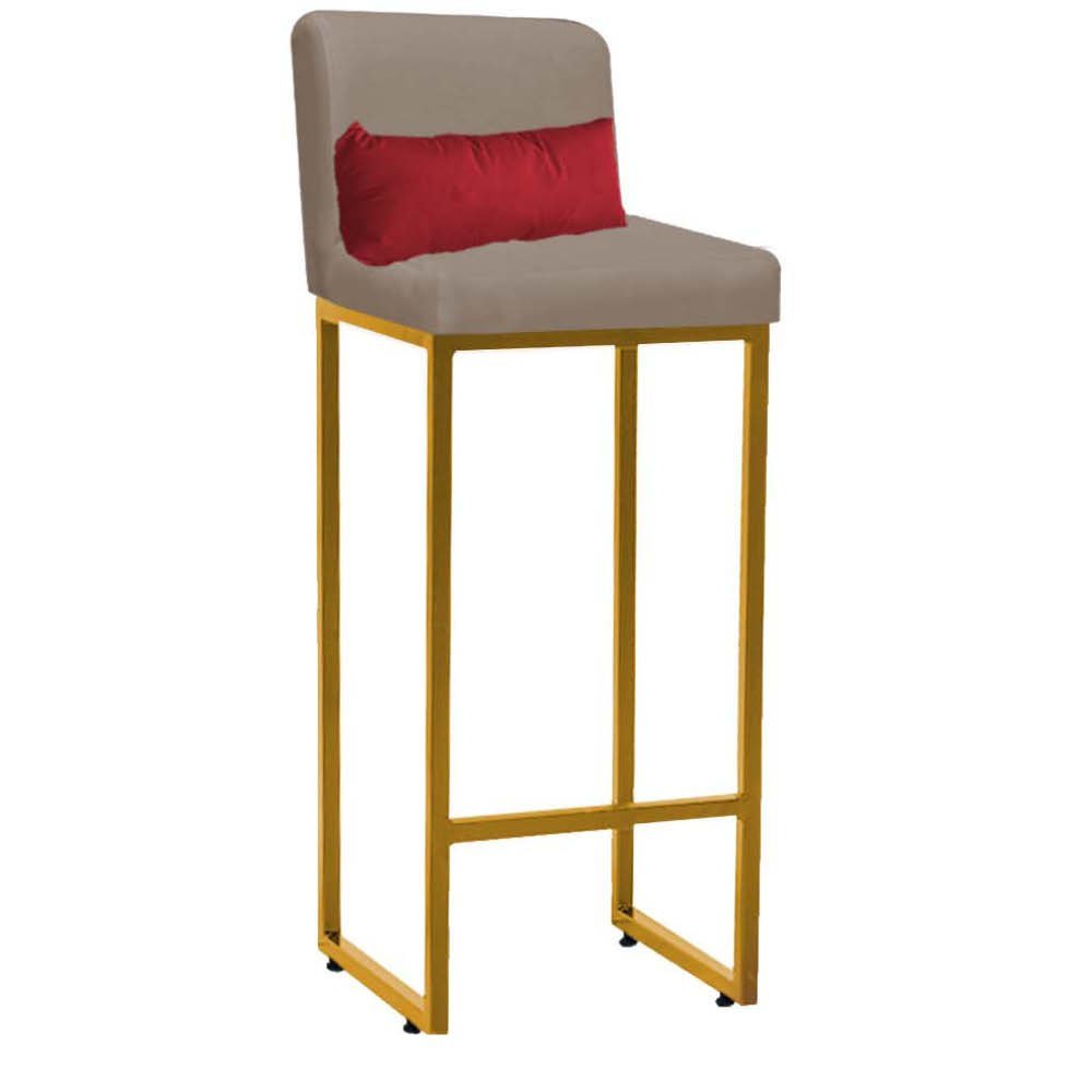 Kit Mesa Bistrô Lucca e 3 Banqueta Lucca Tampo Preto Ferro Dourado Sintético Bege e Almofada Vermelh - 3