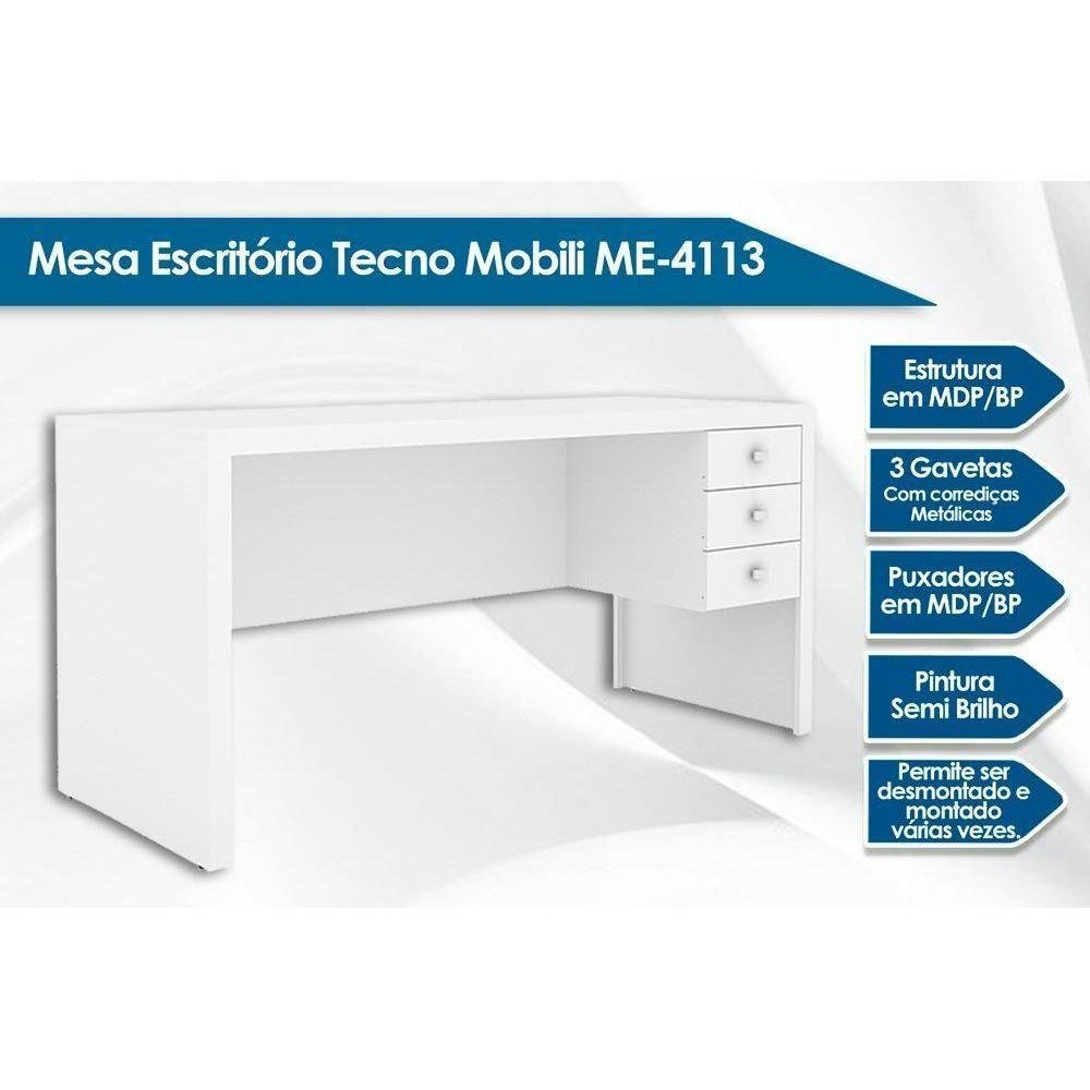 Mesa de Computador Me4113 C/ 3 Gavetas Preto - Tecno Mobili - 3